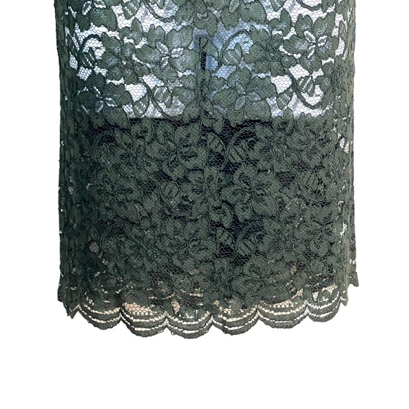 Diane Von Furstenberg Sheath Dress Olive Green Lace 3/4 Sleeve Sheer - Picture 5 of 8